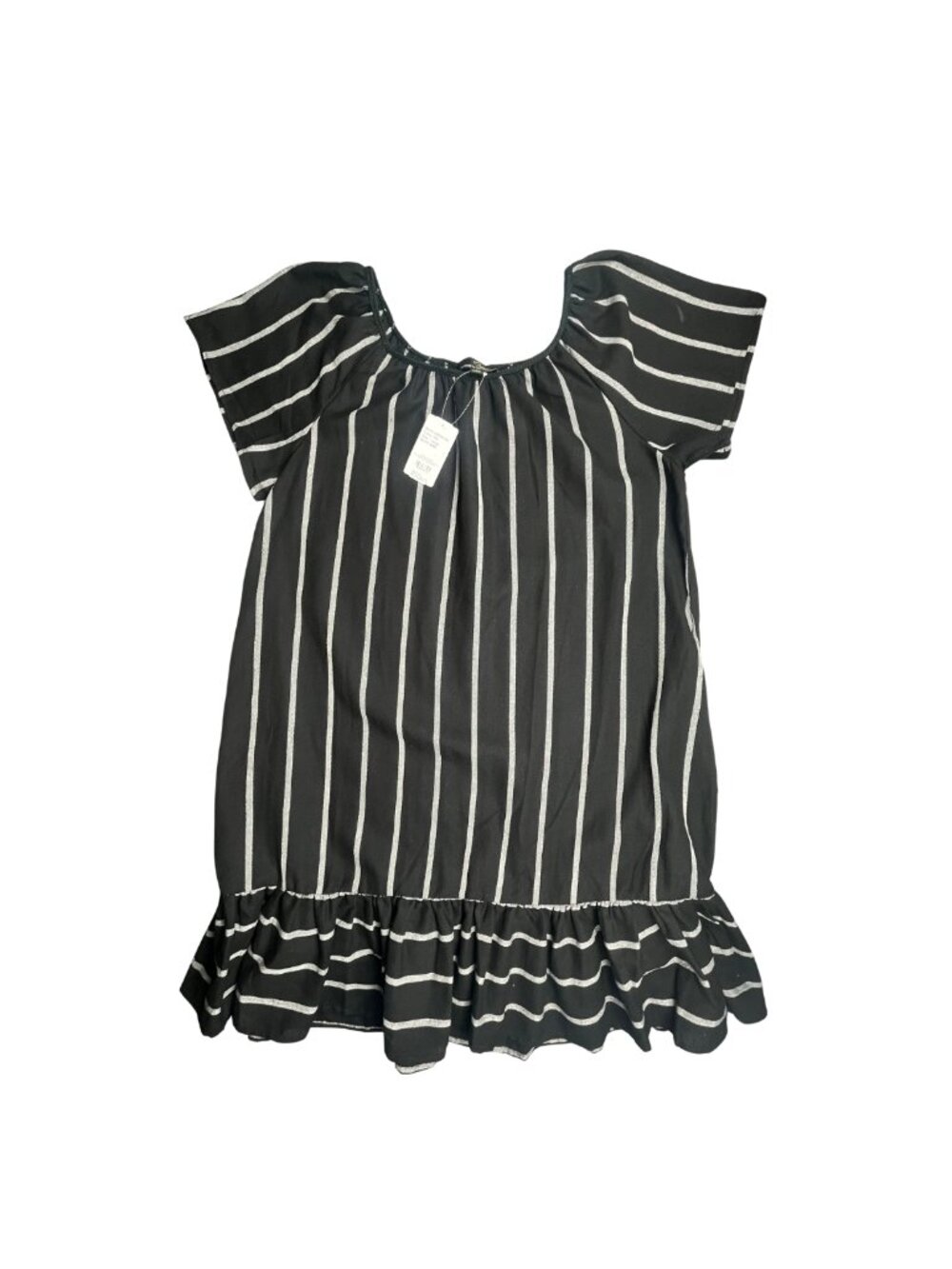 NWT Suzanne Betro Black White Stripe Ruffle Hem Shift Dress Size L
